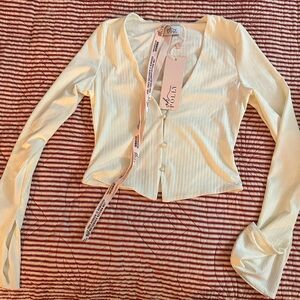 Oh Polly Cream Button-Up Blouse